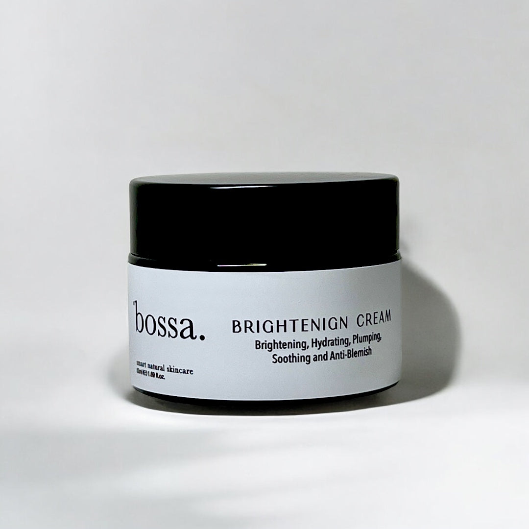 Bossa Brightening Cream jar with 10% Niacinamide and Aloe Vera for clearer skin
