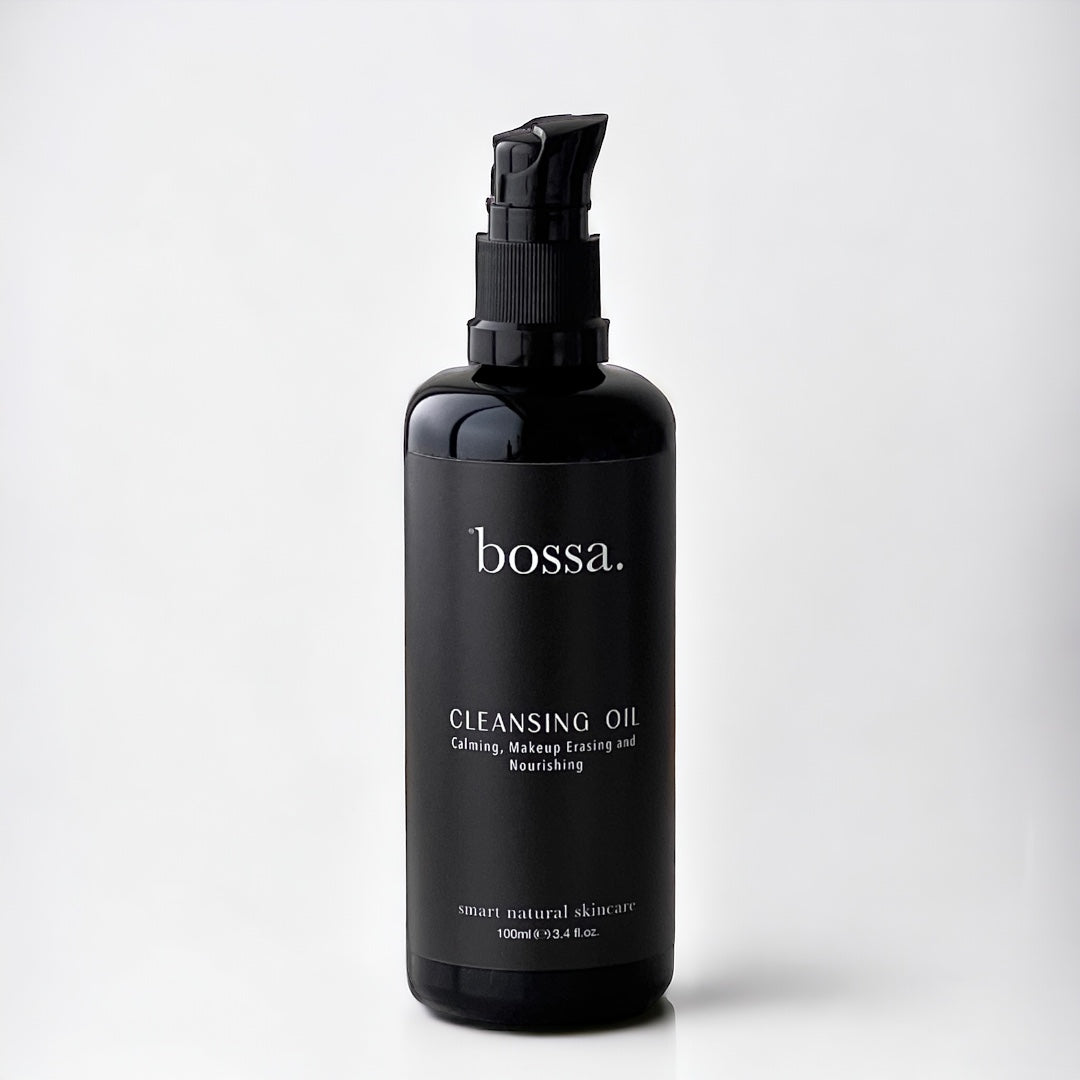 Bossa Cleansing Oil bottle featuring nourishing plant oils for gentle makeup removal