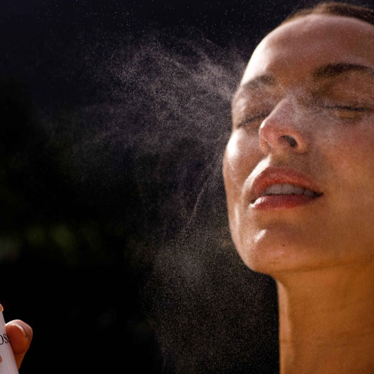 Refreshing rosewater face mist by Bossa Skin, perfect for setting makeup or calming skin